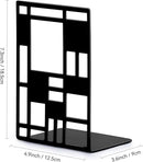 Book Ends, Bookends, Book Ends for Shelves, Bookends for Heavy Books, Book Divider Decorative Holder, Metal Heavy Duty Bookend Black 2 Pair, Abstract Art Desgin Book Stopper Supports for Office, Home by CozyNest Decor