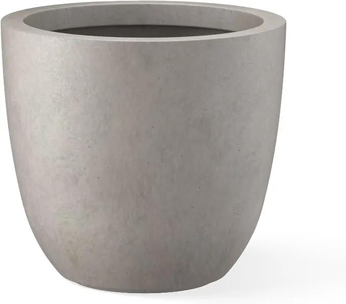 Kante 14 Inch Dia Round Concrete Planter, Indoor Outdoor Large Plant Pot with Drainage Hole and Rubber Plug for Home Patio Garden, Weathered Concrete
