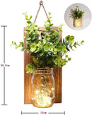 Rustic Wall Sconces, Mason Jar Sconces, Farmhouse Home Decor, LED Fairy Lights, Green Fake Plant, Interior Decoration Warm Toned Lighting. (2 Pack) by CozyNest Decor