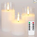 Homemory Clear Glass Flameless Candles, Pure White Wax Battery Operated Candles, LED Pillar Candles with Remote Control and Timers, D3 H4 5" 6", Set of 3 by CozyNest Decor