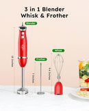 Sangcon Immersion Blender Handheld, 3-in-1 Hand Blender Electric, 400W Handheld Blender, Stainless Steel Blade Stick Blender with Whisk, Milk Frother Attachments - Red by TinyTreasures Baby Boutique