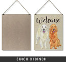Qious Welcome Sign Gift Farmhouse Welcome Golden Retriever Wooden Hanging Sign Plaque Modern Wall Art Decor for Home Decoration 10 x 8 Inches by CozyNest Decor