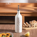Sweejar Large Ceramic Olive Oil Dispenser Bottle, 24 Oz Relief Opaque Oil Cruet Protects Oil To Reduce Oxidation, Storage Oil, Vinegar, Soy Sauce, Coffee Syrup, Liquids, Set of 1 (White) by CozyNest Decor