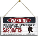 Warning Sign, Sasquatch Warning Wood Plaque Sign, Funny Door Signs, Decorative Wood Hanging Suspension Plaque, Farmhouse Wooden Wall Decor, Outdoor Hanging Wooden Signs by CozyNest Decor