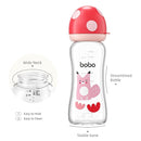 YOHKOH Natural Glass Baby Bottle with Natural Response Nipple, Newborn Anti-Colic Baby Bottles, Wide Neck Mushroom Cap Baby Bottle, Clear (8.8ounce (Pack of 4), Red2) by TinyTreasures Baby Boutique