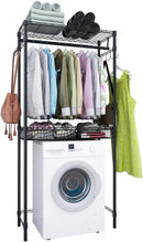 Xiofio Washer and Dryer Storage Shelf,Clothes Drying Rack,2 Tier Adjustable Height Storage Wire Basket with 2 Side Hook Laundry Shelves Used for Bathroom, Bedroom,Balcony,Black by CozyNest Decor
