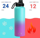 DRINCO Stainless Steel Water Bottle Spout Lid Vacuum Insulated Double Wall Water Bottle Wide Mouth (40oz 32oz 22oz 18oz 14oz) Leak Proof Keep Cold Sport Camping Hiking (40 oz, 40oz Ombre Fuchsia Teal) by CozyNest Decor