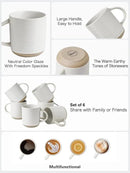 Kanwone Coffee Mugs 16oz, Stoneware Mugs Set, Ceramic Coffee Cups with Handle for Latte, Hot Tea, Cappuccino, Cocoa, Housewarming Wedding Gift, Microwave and Dishwasher Safe, Set of 6, Neutral White by CozyNest Decor