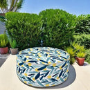 LVTXIII Outdoor/Indoor Inflatable Stool Ottoman, All Weather Patio Footrest Pouf, Portable Round Ottoman for Patio Garden, Camping or Home, D21xH9 Inches, Blue Leaves by CozyNest Decor