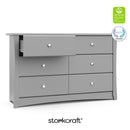 Storkcraft Crescent 6 Drawer Double Dresser (Pebble Gray) – GREENGUARD Gold Certified, Nursery Dresser for Kids Bedroom by TinyTreasures Baby Boutique