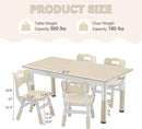 Kids Study Table and Chairs Set, Height Adjustable Toddler Table and Chair Set for Kids Ages 3-8, Graffiti Desktop (Burlywood - 2) by CozyNest Decor