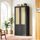 64.2" Tall Rattan Black Kitchen Pantry, Storage Cabinet with Doors and Drawers, Freestanding Wooden Organizer for Kitchen, Dining Room by CozyNest Decor
