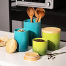 Sweejar Ceramic Food Storage Jar, Stackable Kitchen Canisters, Containers with Airtight Seal Wooden Lid for Serving Ground Coffee, Tea, Sugar, Salt and More - 28 Fl Oz (Gradient Green) by CozyNest Decor