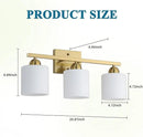 Stainless Steel Milk Glass Vanity Lights for Bathroom, 3 Light Gold Bathroom Light Fixtures Over Mirror, Ceramic E26 Sockets Wall Mounted by CozyNest Decor