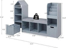Vabches Toy Storage Organizer for Kids Bookshelf with Reading Nook, Multifunctional Bookcase with 7 Storage Cubbies, 2 Movable Drawers and Seat Cushion for Keeping Kids' Toys Books Organized, Grey by CozyNest Decor