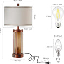 Set of 2 Farmhouse Table Lamps for Living Room, Rustic Bedside Lamps with 2 USB Charging Ports, Bedroom Nightstand Lamp with Amber Frosted Glass Nightlight, 4 Bulbs Includes by CozyNest Decor