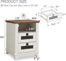 Nightstand with Charging Station,OKD 18'' Industrial & Farmhouse Square End Table w/ 2 Drawers & Open Cubby, Rustic Mesh Drawer Sofa Side Table w/Storage for Bedroom, Living Room Office, Antique White by CozyNest Decor
