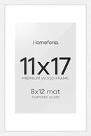 Homeforia 11x17 White Wood Frame, High End Oak 17 x 11 White Wooden Picture Frames with Mat 8 by 12, 11x17 Poster Frame Matted to 8x12 inch Photo, 17x11 Thin Frames, Tempered Glass, Wall Kit, Set of 1 by CozyNest Decor