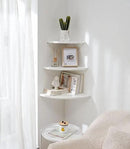 Corner Shelves, White Floating Corner Shelf, Set of 2 12inch Solid Oak Wood Wall Shelves, Round End Wall Mount with Wire Hole for Small Plant for Bedroom Kitchen, Living Room by CozyNest Decor
