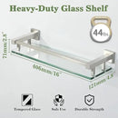 Alise Bathroom Glass Shelf with Stainless Steel Railing, Brushed Nickel Small Tempered Glass Floating Wall Shelf Over The Toilet, 16 inch