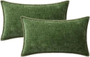 MIULEE Pack of 2 Christmas Pillow Covers 12x20 Inch Moss Green Farmhouse Decorative Throw Pillow Covers with Stitched Edge Soft Chenille Solid Dyed Couch Pillow Covers for Sofa Bed Living Room by CozyNest Decor