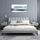 Indigo Framed Canvas Wall Art Misty Mountain Wall Pictures Foggy Lake Boat Canvas Painting Prints Forest Birds Canvas Wall Decor for Living Room Bedroom Decorations Natural Framed 24" x 48" by CozyNest Decor