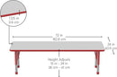 FDP Rectangle Activity School and Classroom Kids Table (24 x 72 inch), Chunky Toddler Legs, Adjustable Table Height 15-24 inches - Gray Top and Red Edge by CozyNest Decor