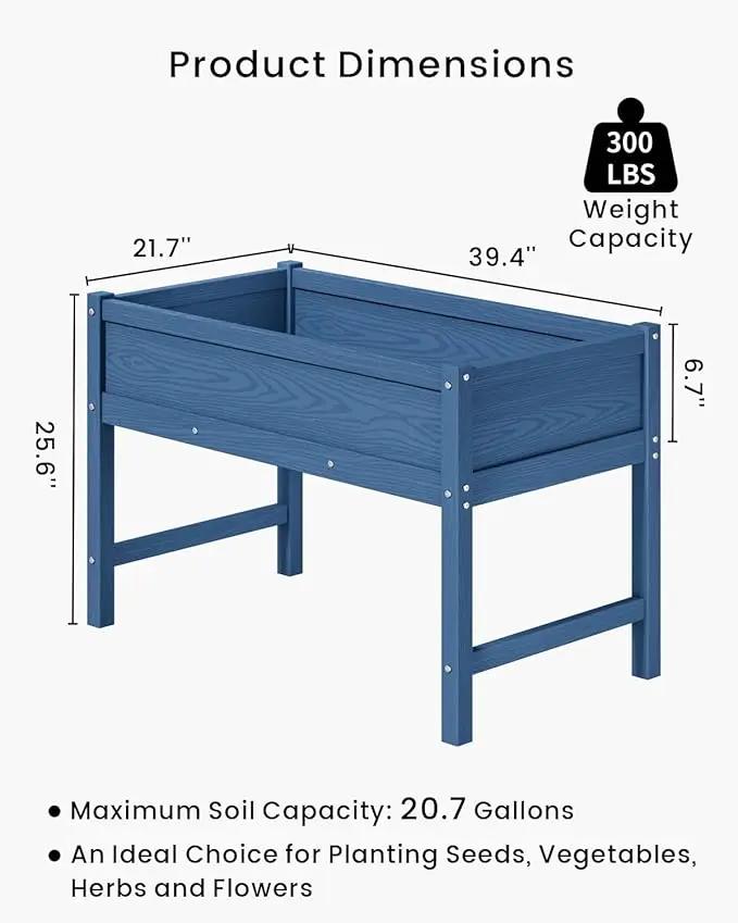 HDPE Raised Garden Bed with Legs, Outdoor Weather-Resistant Elevated Planter Box Stand for Seeds, Herbs, Flowers, Vegetables (Navy Blue), photo 2 of 7