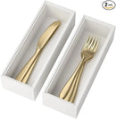 Utensil Organizer Silverware Drawer Organizer - Set of 2, Stackable Kitchen Organization, Bamboo Storage Box Tray for Kitchen Gadgets Bathroom Countertop (White) by CozyNest Decor