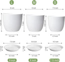 9/8/7.5 inch Flower Pots, Set of 3 Modern Decorative Plastic Planters with Drainage Holes and Saucers, Plant Pots for Indoor Outdoor Plants, White by CozyNest Decor