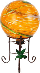 10 Inch Glass Gazing Ball, with 9.4" Tall Metal Gazing Globe Stand, Glass Balls Display Holder Set for Outdoor Garden Lawn Yard Decoration, Sunset Sky by CozyNest Decor