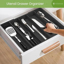 Purawood Kitchen Drawer Organizer - Expandable Utensil Organizer for Kitchen, Cutlery Tray & Silverware Organizer, 3-5 Slots - Bamboo Drawer Organizer for Utensils & Flatware (Black) by CozyNest Decor