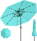 10FT Solar Umbrella 32 LED Lighted Patio Umbrella Table Market Umbrella w/Tilt and Crank, UV-Resistant Outdoor Umbrella for Pool, Garden, Deck, Aqua Blue by GreenHaven Gardens