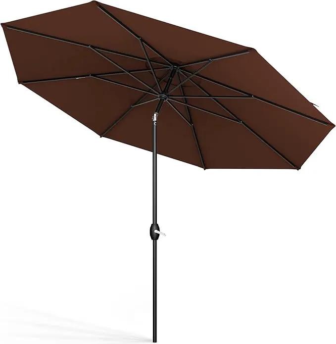Midtown Umbrellas Sunbrella Umbrella 9 Feet Outdoor Umbrella With Sunbrella Bay Brown Acrylic Fabric - Auto-Tilt Aluminum Frame Patio Umbrella For Backyard, Deck, Garden, Pool - Black Pole, photo 7 of 7