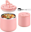 20oz Insulated Vacuum Food Jar with Buckle Lid,Soup Thermo for Hot Food Kids,Wide Mouth Leakproof Stainless Steel Lunch Container with Spoon-Pink by TinyTreasures Baby Boutique