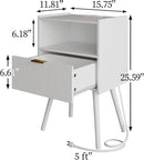Nightstand,Modern Bedside Table with Storage Drawer and Open Wood Shelf, Accent Night Stand with Solid Wood Legs for Living Room, Bedroom and Small Spaces,Easy Assembly (White-Outlet) by CozyNest Decor