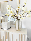 Briful Gold Plated Lantern Ceramic Vase Home Decor Creative Design Porcelain Decorative Flower Vase 11.02'' White Ceramic Vases for Wedding Anniversary Decoration