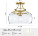 WUZUPS Chandelier Rustic Farmhouse Industrial Round Semi-flushmount Ceiling LED Light Fixture with Clear Glass Shades for Bathroom Kitchen Foyer Entryway, H 11.8" x W 13.4", E26 Base, Gold by CozyNest Decor