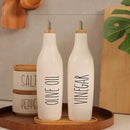 HOMCDALY Olive Oil and Vinegar Dispenser Set, 16oz Ceramic Oil Dispenser for Kitchen, Kitchen Dispenser Bottle for EVOO Vinegar Syrups, Modern Farmhouse Design | Set of 2 – P-White by CozyNest Decor