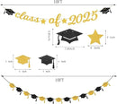Black Gold Party-Decoration Graduation Banner - 14pcs Kits Cap Garland Streamers, Paper Tissue Pom Poms Flowers Fans Honeycomb,Class Of 2025 College High School Grad Decor Hugfond by CozyNest Decor