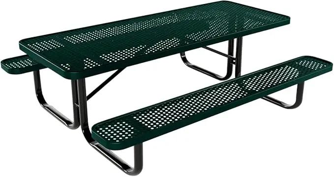 Coated Outdoor Furniture Heavy-Duty Portable Outdoor Kids Table, Punched Steel Kids Picnic Table, Commercial-Grade Picnic Table, Made in America (6ft Rectangular, Childrens, Textured Dark Green)