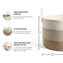 OrganiHaus Extra Large Blanket Basket for Living Room 20x13, Natural Cotton Rope Laundry Basket, Sturdy Hamper for Toy Storage, Cushions & Pillows Storage Bin, Nursery Decor Hamper - Honey by TinyTreasures Baby Boutique