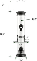 Bird Feeder Premium Hard Plastic for Wild Bird Feeders for Outdoors, Tube Bird Feeders for Outdoors Hanging,14 Inch 6 Port Black, Pack of 1 by CozyNest Decor