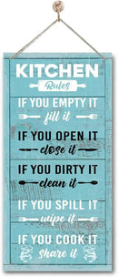 Hanging Kitchen Rules Wood Decor Sign, Rustic Kitchen Wooden Signs, Printed Wood Wall Art Sign, Kitchen Door Rules Rustic Sign, Hanging Wood Sign Kitchen Decor, Funny Farmhouse Kitchen Wall Décor G1 by CozyNest Decor