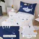 PERFEMET 4 Pieces Twin Bed in A Bag Navy Blue Ocean Animal Themed Kids Comforter Set for Boys Girls Soft Reversible Marine Life Bed Set with Kids Sheets(Navy Blue, Sharks/Dolphins/Fish) by TinyTreasures Baby Boutique