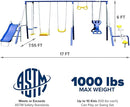 Sportspower Super 9 Metal Swing Set: Teeter Totter, 2 Kid Glide Ride Swing/Roman Glider Swing, Standing Swing + Trapeze Bar, Blow Molded Swing + 5' Wavy Slide Bonus 4pc Anchor Kit*, Blue/Yellow by TinyTreasures Baby Boutique