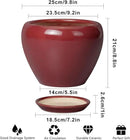 10 Inch Plant Pot - Ceramic Planter Pot with Drainage Hole and Saucer Large Planter for Indoor Plants Round Outdoor Flower Pot Mid-Century Decor Red by GreenHaven Gardens