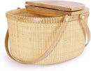 Nantucket Basket Crafts Cane-on-Cane Weave Picnic Basket Shopping Basket Basket Storage Basket Two Swing Handles (Ash Activity Double Open) by GreenHaven Gardens