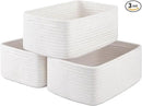 3 Pack Small Storage Baskets for Organizing, Cute Woven Decorative Gift Baskets for Shelves, Mini Closet Organizer Bins with Handles, 11.81''Lx7.87''Wx4.72''H-White by CozyNest Decor