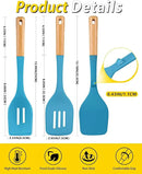 Pack of 4 Silicone Kitchen Utensils Set, Non Stick Solid Spatulas and Heat Resistant Slotted Spoons with Wooden Handle, Ideal BPA Free Cooking Utensils for Mixing,Serving,Turning,Stirring(BLUE) by CozyNest Decor